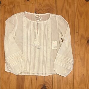 NWT  Brand White Boho Blouse with Tassels